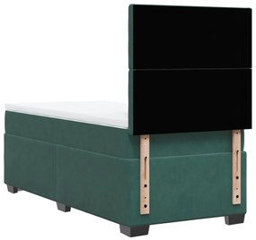 Cama com molas/colchão 100x200 cm veludo verde-escuro