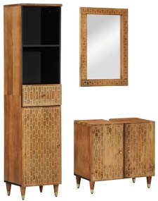 vidaXL 3 pcs conj. móveis p/ casa de banho madeira mangueira maciça