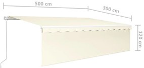 Toldo retrátil manual com estore/LED 5x3 m cor creme