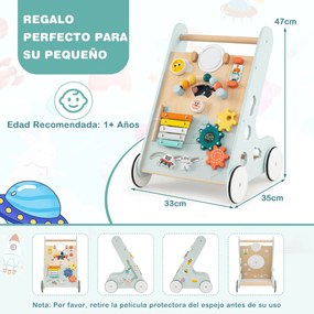 Andarilho de Madeira para Bebés Centro de Atividades de Aprendizagem para Empurrar e Puxar Verde