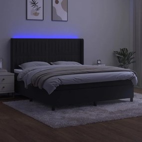 Cama box spring c/ colchão/LED 160x200 cm veludo preto