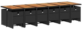 17 pcs conjunto de jantar p/ jardim c/ almofadões vime PE preto