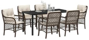 Conjunto de Jantar de Jardim com 7 Peças e Almofadas Marrons em Rattan