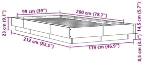 Estrutura cama 100x200 cm derivados de madeira carvalho fumado