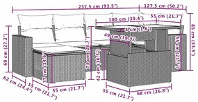 7 pcs conjunto de sofás p/ jardim c/ almofadões vime PE preto