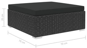 10 pcs conjunto lounge de jardim c/ almofadões vime PE preto