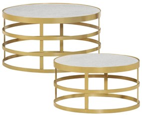vidaXL 2 pcs Conjunto mesas de centro mármore cor bronze e branco