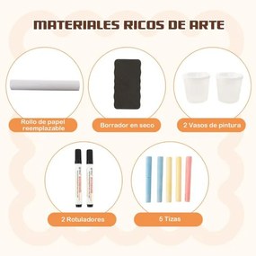 Conjunto de mesa e banco para crianças com cavalete ajustável de dupla face Quadro de giz magnético e rolos de papel substituíveis Cinzento