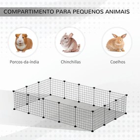 Cerca para Pequenos Animais DIY com 24 Painéis Parque para Animais de Estimação com Grade Metálica Gaiola Modular para Coelhos Chinchilas 105x105x70cm