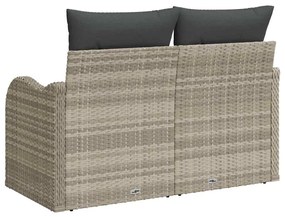 Sofá de Jardim 2 Lugares com Almofadas Cinza Claro em Rattan
