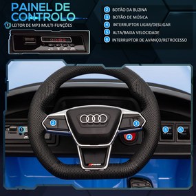 HOMCOM Carro Elétrico AUDI RS E-Tron GT para Crianças de 3-6 Anos Carro de Bateria 12V com 2 Motores Controlo Remoto Faróis LED Buzina Música USB e Abertura de Porta 3-5km/h 103x58x41cm Azul