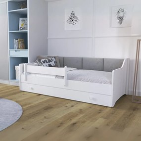 Cama infantil/individual Erik 160x80 branca - painel cinzento - colchão e estrado incluído