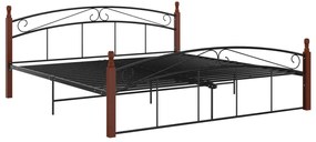 Estrutura de cama 180x200cm metal/madeira carvalho maciça preto