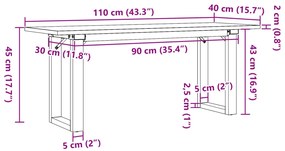 Mesa de centro estrutura em O 110x40x45cm pinho e aço