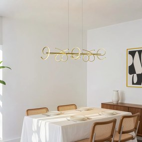 Candeeiro suspenso de design dourado retangular regulável em 3 níveis - Krisscross