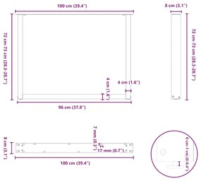 Pés de mesa de jantar em forma de U, 2 peças, branco, 100x (72-73) cm,
