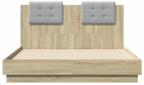 Estrutura cama c/ cabeceira/luzes LED 140x190cm carvalho sonoma
