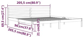 Estrutura de cama 200x200 cm pinho maciço preto