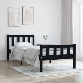 vidaXL Estrutura cama pequena solteiro 75x190 cm madeira maciça preto
