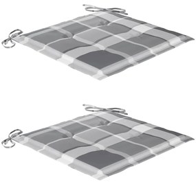 Cadeiras jardim c/ almofadões xadrez cinzento 2 pcs teca maciça