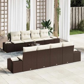 vidaXL Conjunto de Sofá de Jardim de 9 Peças com Almofadas Marrom em Rattan Sintético