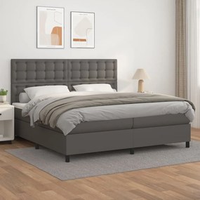 vidaXL Cama com molas/colchão 200x200 cm couro artificial cinzento