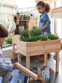 Horta quadrada Montessori, em madeira bege