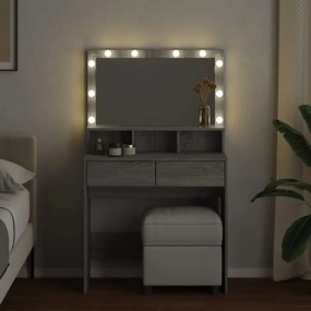 Toucador com LED 80x41x134,5 cm cinzento sonoma