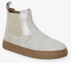 Botas em pele, com fecho e elástico, para menina dourado