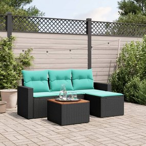 vidaXL 5 pcs conjunto de sofás p/ jardim c/ almofadões vime PE preto