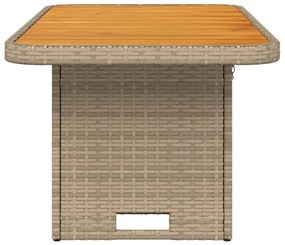 Mesa de jardim 90x55x71 cm vime PE e madeira de acácia bege