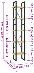 Estante com 5 prateleiras 40x30x175 cm madeira de pinho