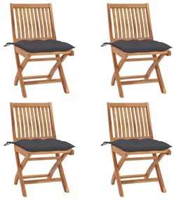 vidaXL Cadeiras de jardim dobráveis c/ almofadões 4 pcs teca maciça