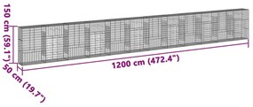 Cesto gabião com cobertura 1200x50x150 cm ferro galvanizado