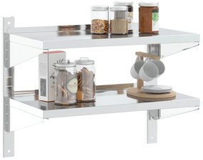 Estante parede 2 prateleiras 75x40x60 cm aço inoxidável prata