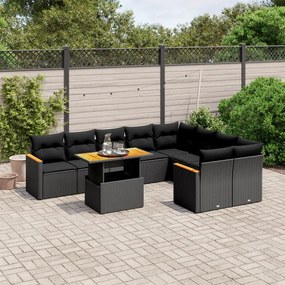 10 pcs conjunto sofás de jardim c/ almofadões vime PE preto