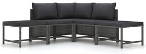 5 pcs conjunto sofás de jardim c/ almofadões vime PE cinzento