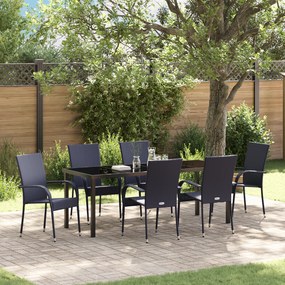 vidaXL Conjunto de Jantar de Jardim com 7 Peças - Rattan Sintético Preto