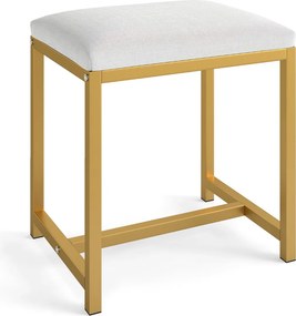 Banco de toucador 38 x 30 x 42 cm com almofada acolchoada e pernas de metal dourado para quarto, sala ou entrada Branco e dourado