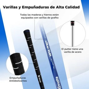 Conjunto completo de tacos de golfe para homem com bolsa de suporte. Inclui driver #1 460CC, madeira #3, híbrido, ferros #5#6#7#8#9#P#S e taco Azul