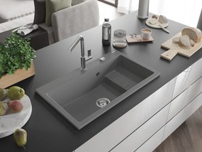 Mexen Omar lava-louça de granito de 1 cuba 800 x 480 mm, cinza, sifão cromado - 6520801005-71