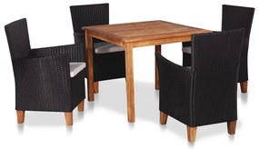 vidaXL 5 pcs conjunto de jantar para jardim vime PE preto e castanho