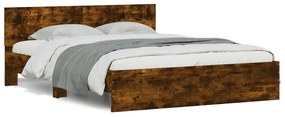 Estrutura cama c/ cabeceira/luzes LED 150x200cm carvalho fumado
