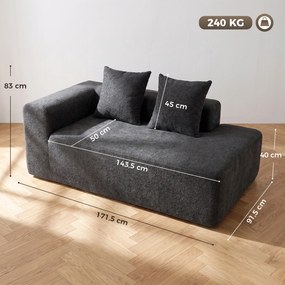 Sofá de 2 Lugares em Chenille com 2 Almofadas Assento com Molas sem Montagem 171,5x91,5x83 cm Cinza Escuro