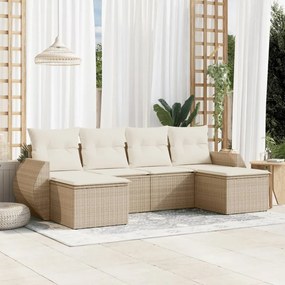 6 pcs conjunto de sofás p/ jardim com almofadões vime PE bege