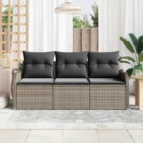 Conjunto de Sofá de Jardim de 3 Peças com Almofadas Cinza de Rattan