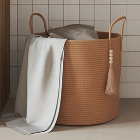 vidaXL Cesto de arrumação Ø40x35 cm algodão castanho