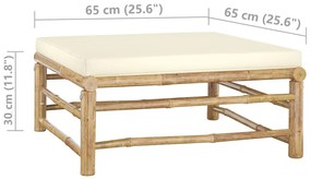 4 pcs conj. lounge p/ jardim em bambu c/ almofadões branco nata