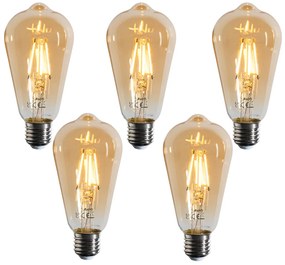 Conjunto de 5 lâmpadas de filamento LED E27 reguláveis ST64 douradas 4,5W 450 lm 2200K