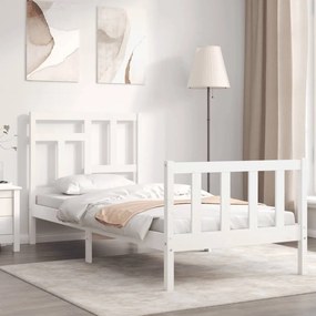 Estrutura de cama com cabeceira 100x200cm madeira maciça branco
